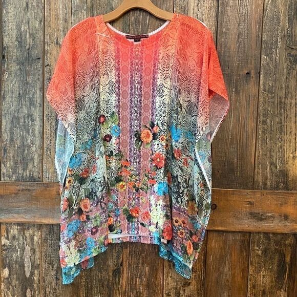 Sienna Rose Sz S Orange Floral Cottagecore  Boho Hippie Music Relaxed Blouse - Picture 2 of 12
